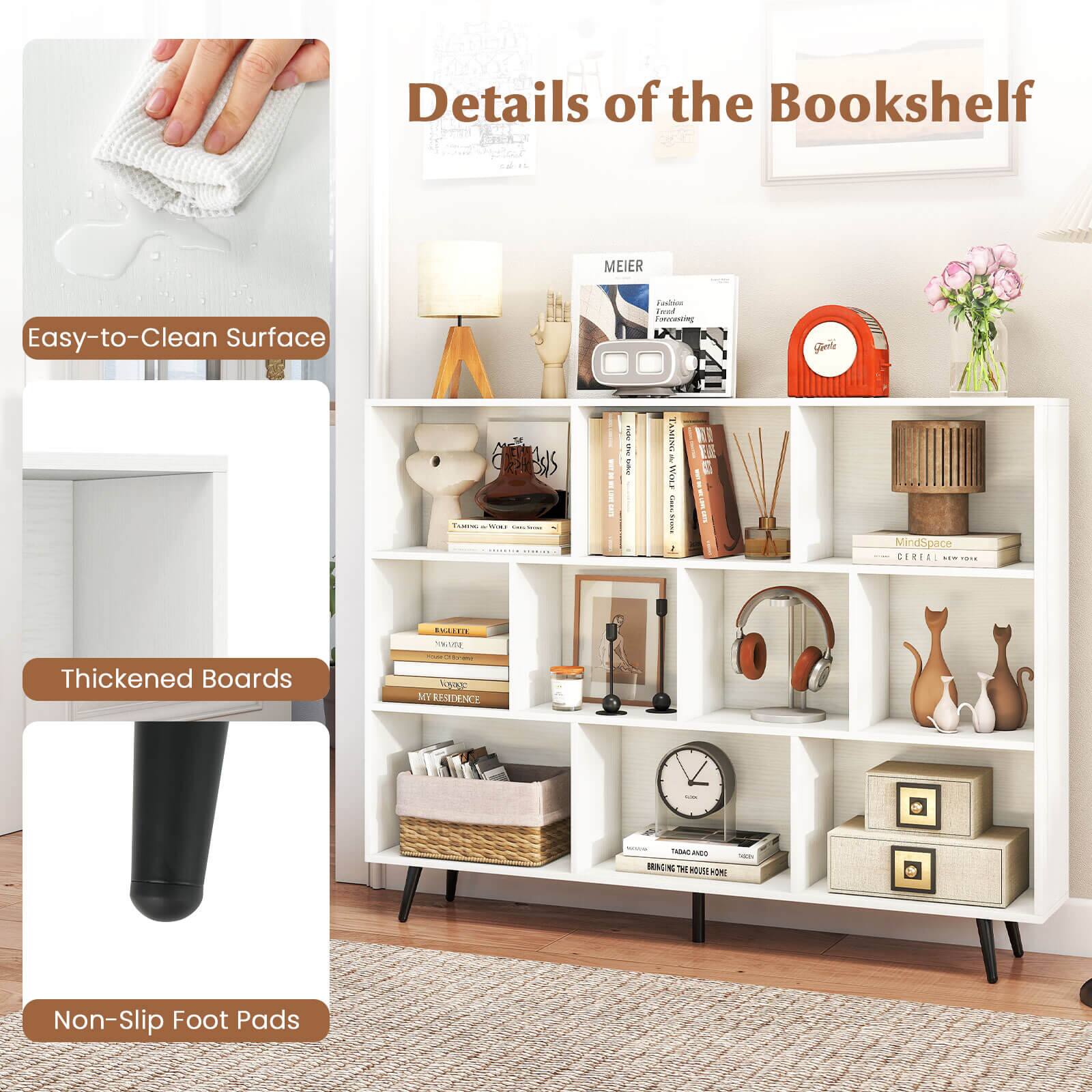 Details of the Bookshelf

Easy-to-Clean Surface

Thickened Boards

Non-Slip Foot Pads