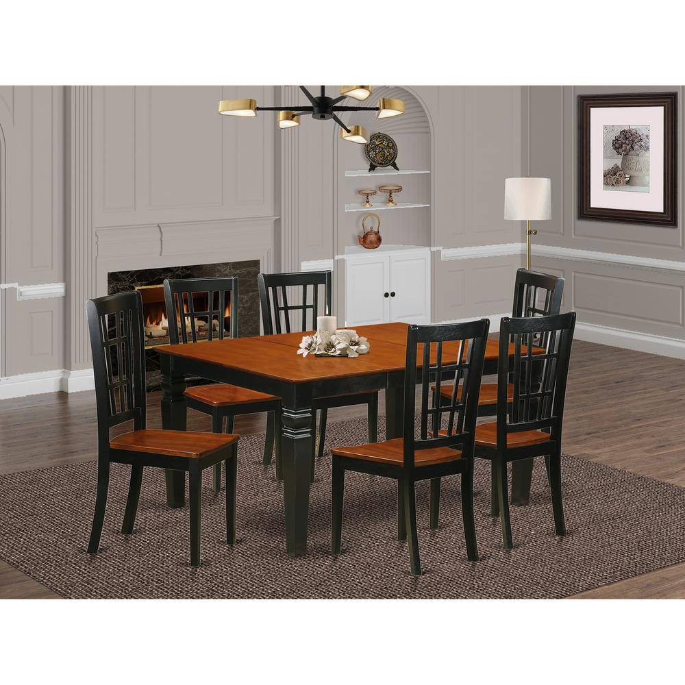 Back. East West Furniture - 7 Pc Kitchen table set with a Dining Table and 6 Wood Dining Chairs in Black - Black & Cherry.