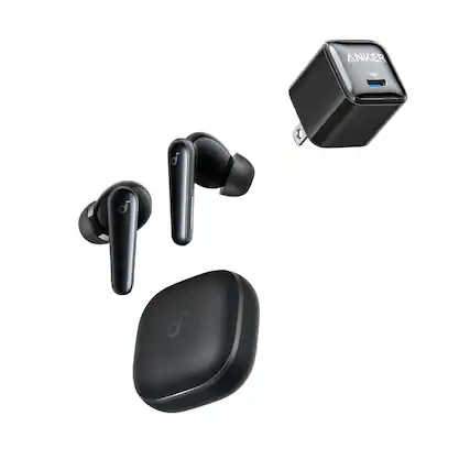 Front. Soundcore - Liberty 5 by Anker with USB C Charger Block 20W,Noise-Cancelling Wireless Earbuds,Stronger Voice Reduction.