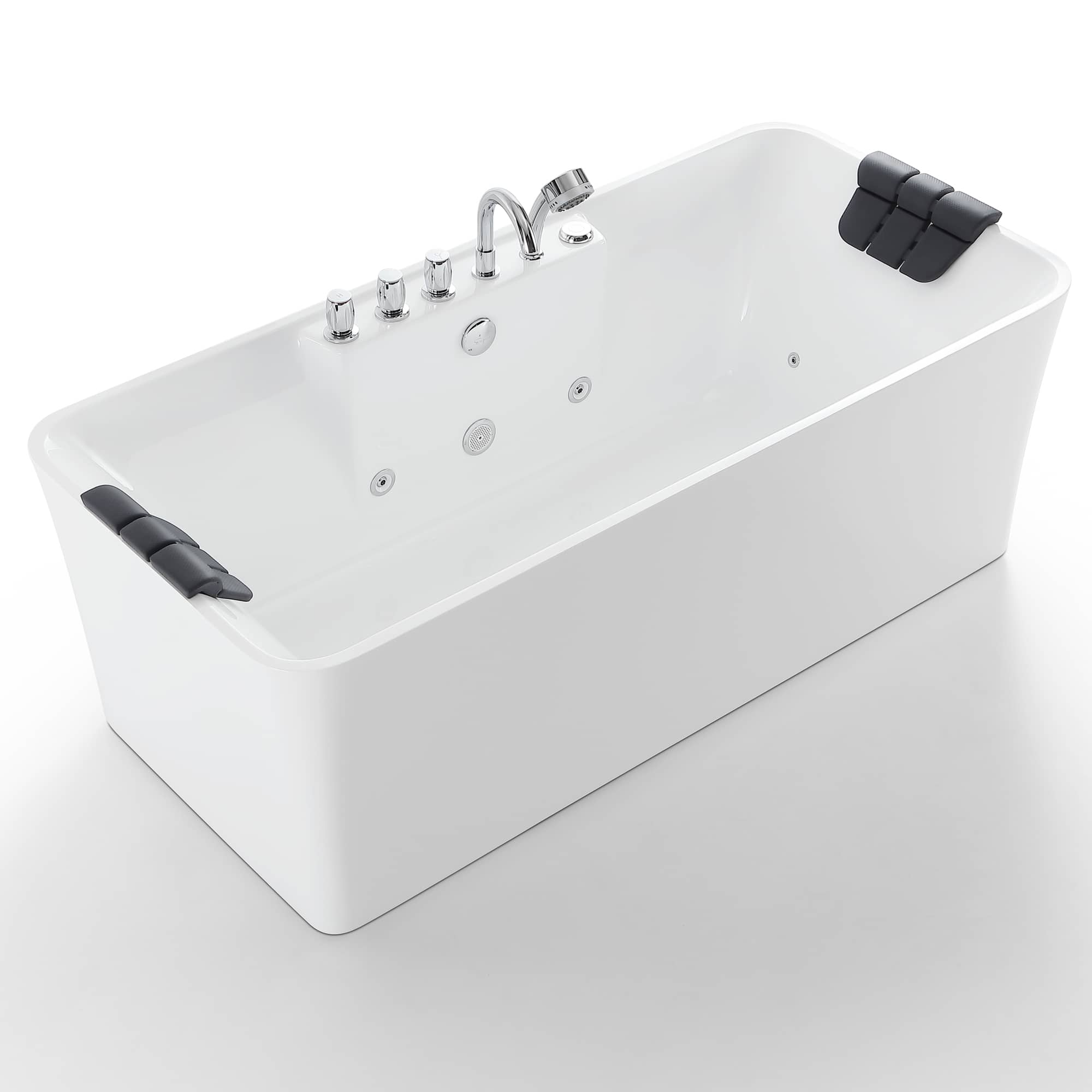 Empava - 59 in. x 29.5 in. Center Drain Freestanding Whirlpool Bathtub Hydrotherapy Jetted Soaking Bath Tub - Tub filler - White