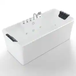 Empava - 59 in. x 29.5 in. Center Drain Freestanding Whirlpool Bathtub Hydrotherapy Jetted Soaking Bath Tub - Tub filler - White