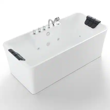 Front. Empava - 59 in. x 29.5 in. Center Drain Freestanding Whirlpool Bathtub Hydrotherapy Jetted Soaking Bath Tub - Tub filler in White - White.
