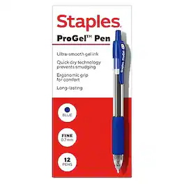 Staples - ProGel™ Retractable Gel Pen, Fine Point, 0.7mm, Ink, Dozen (ST62096) - Blue