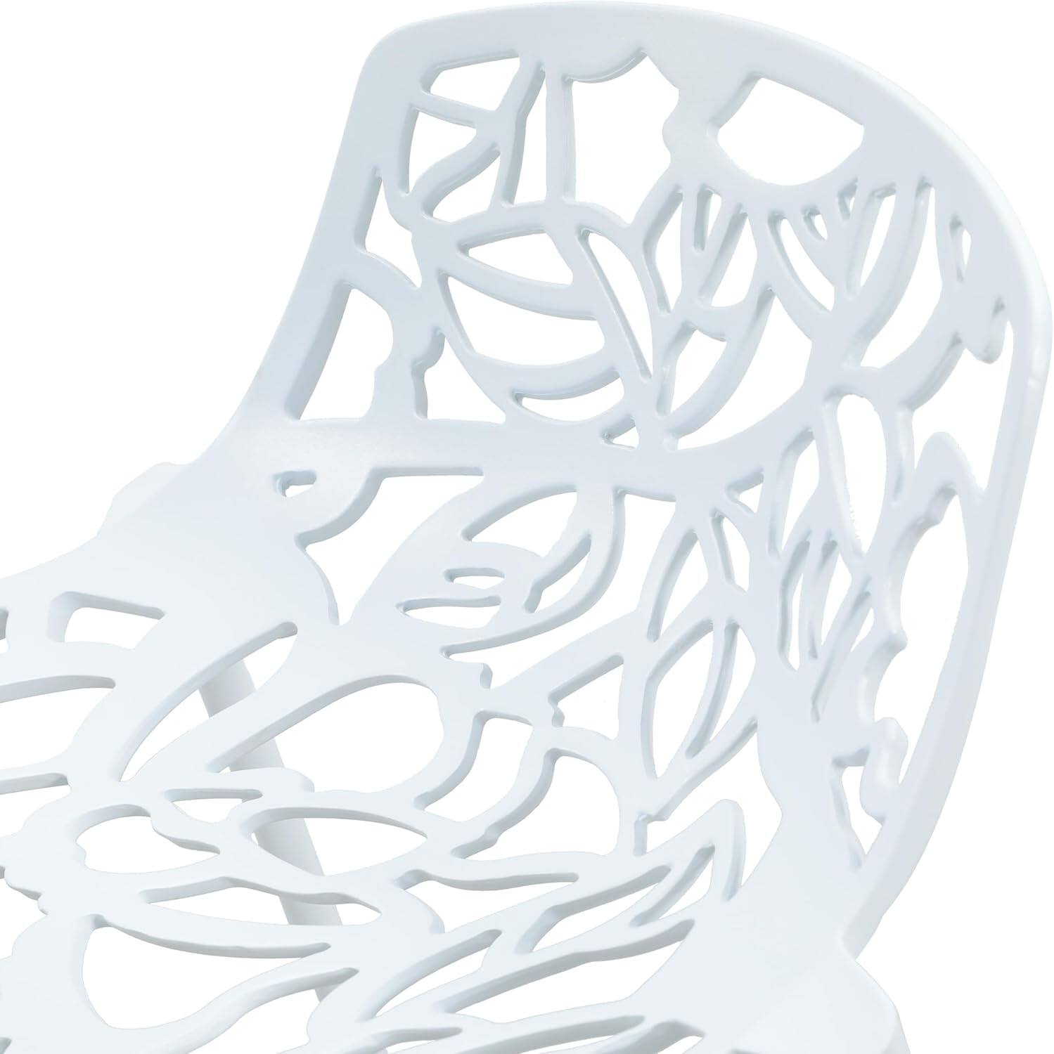 Alt View 4. LeisureMod - Devon 31" Aluminum Bar Stool - Modern Floral Cutout Indoor/Outdoor Patio Stool with Footrest - White.