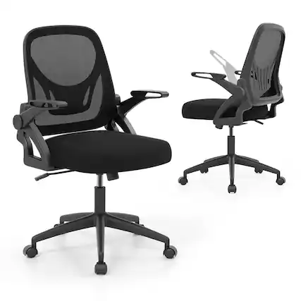 Front. Ecooso - Ergonomic Office Desk Chair with Lumbar Support and Flip-Up Arms, Adjustable Swivel Chair - Black.