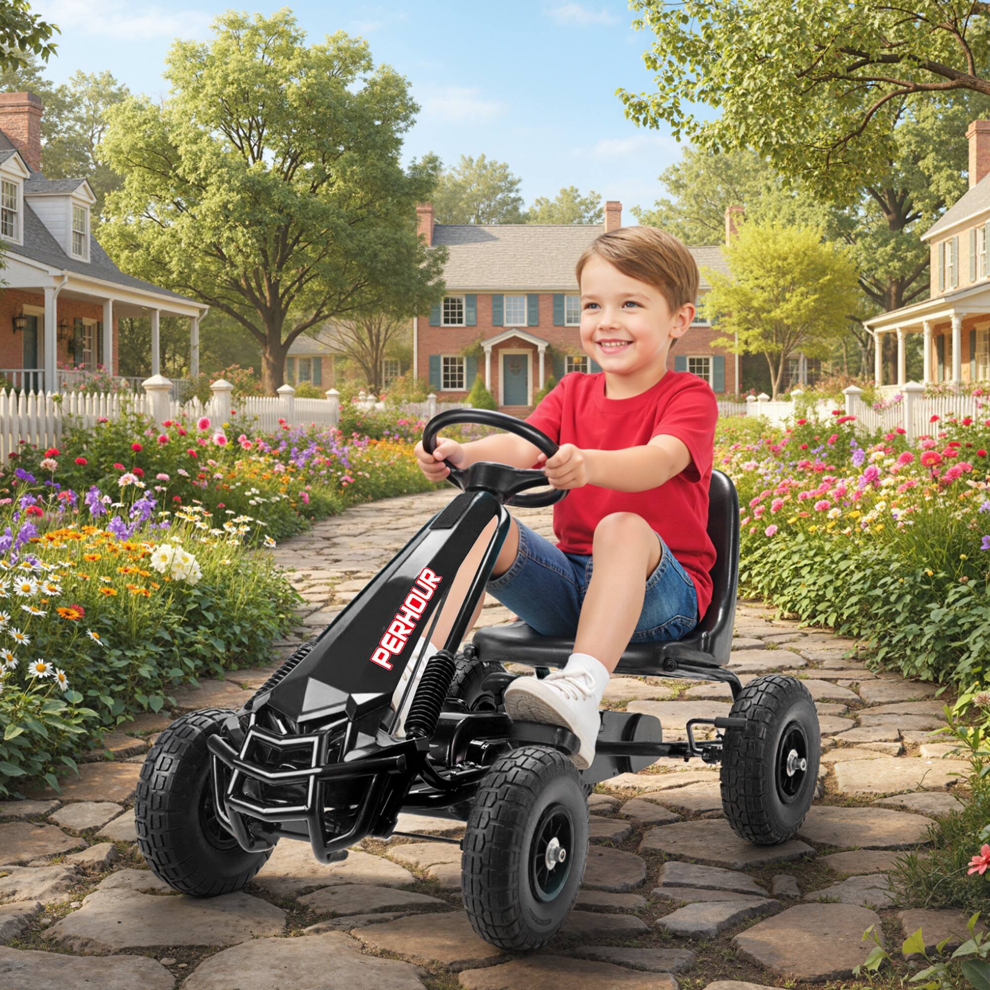 Alt View 1. Qaba - Go Kart, Pedal Car with Adjustable Seat, EVA Wheels, Brake - Black.