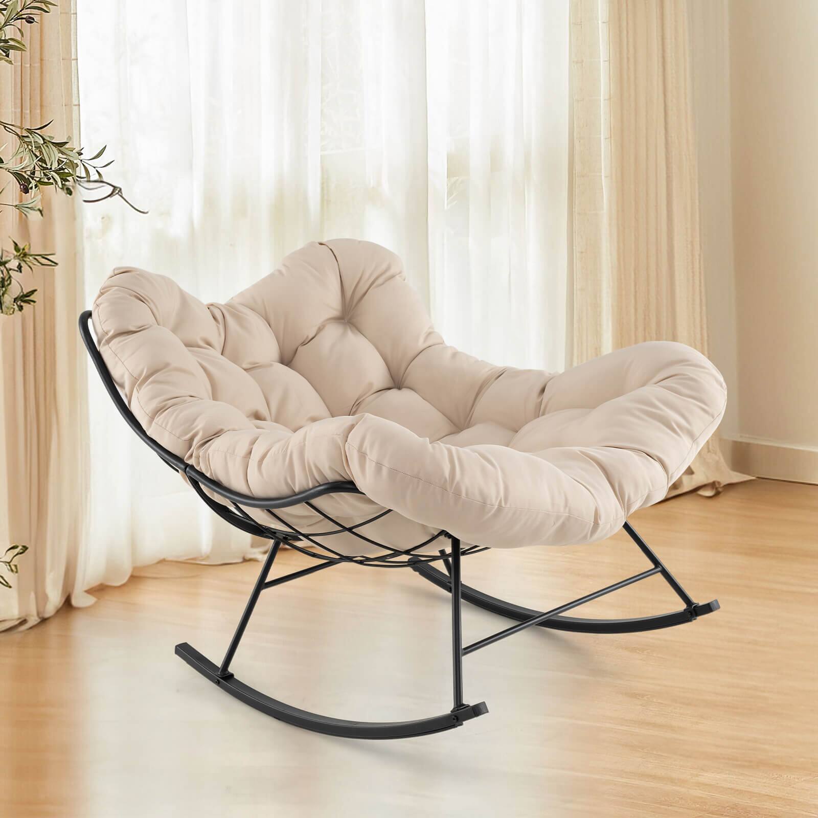 Alt View 5. Costway - Costway Indoor Rocking Chair, Oversized Egg Papasan Chair with Padded Cushion - Beige.