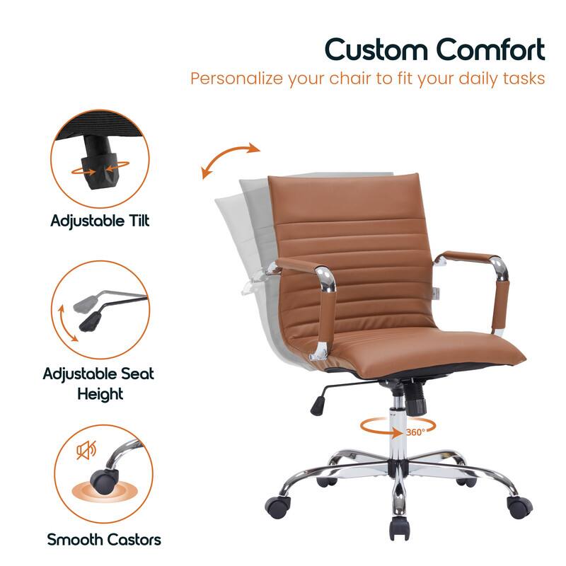 Custom Comfort
Personalize your chair to fit your daily tasks
Adjustable Tilt
Adjustable Seat Height
360
Smooth Castors