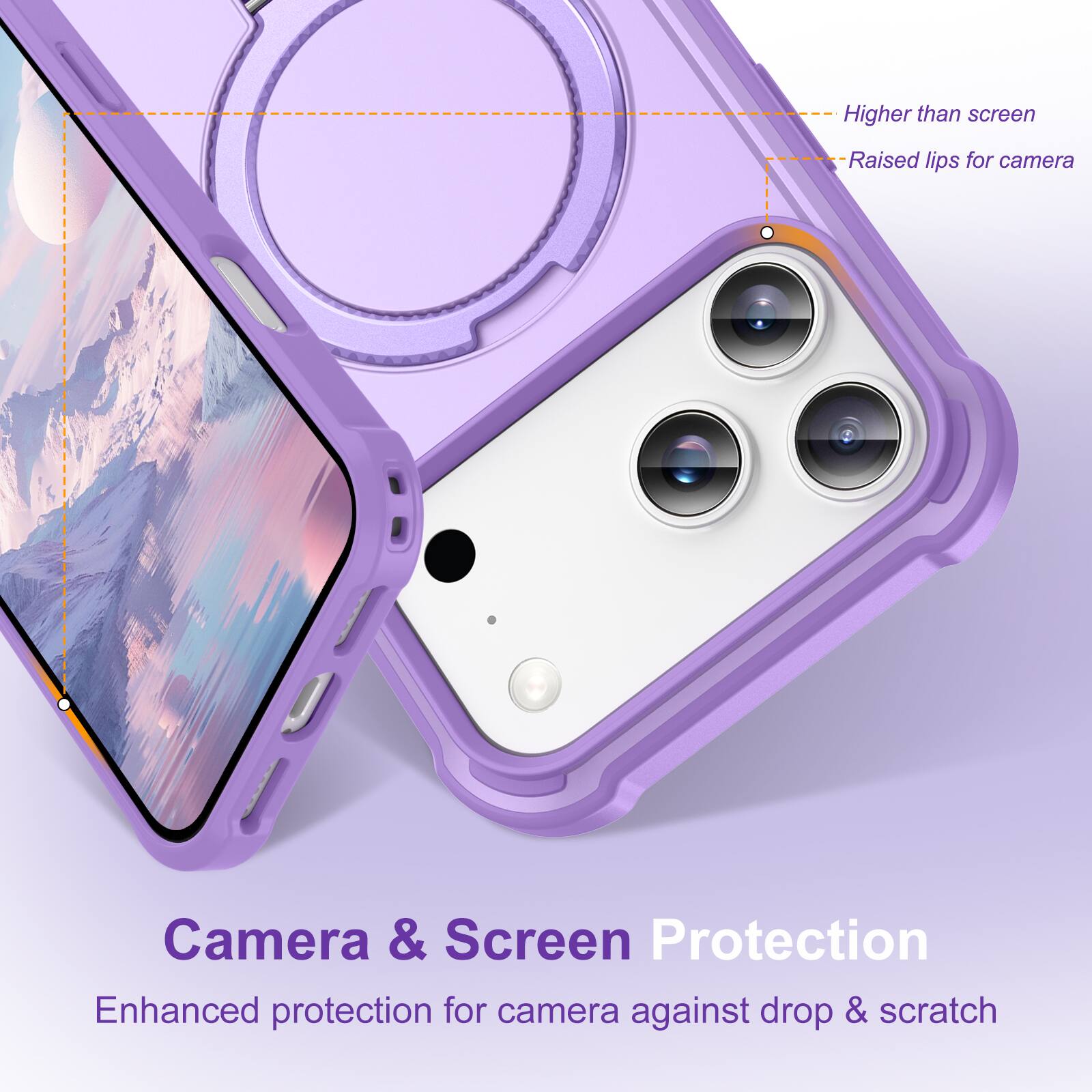 Higher than screen  
Raised lips for camera  
Camera & Screen Protection  
Enhanced protection for camera against drop & scratch