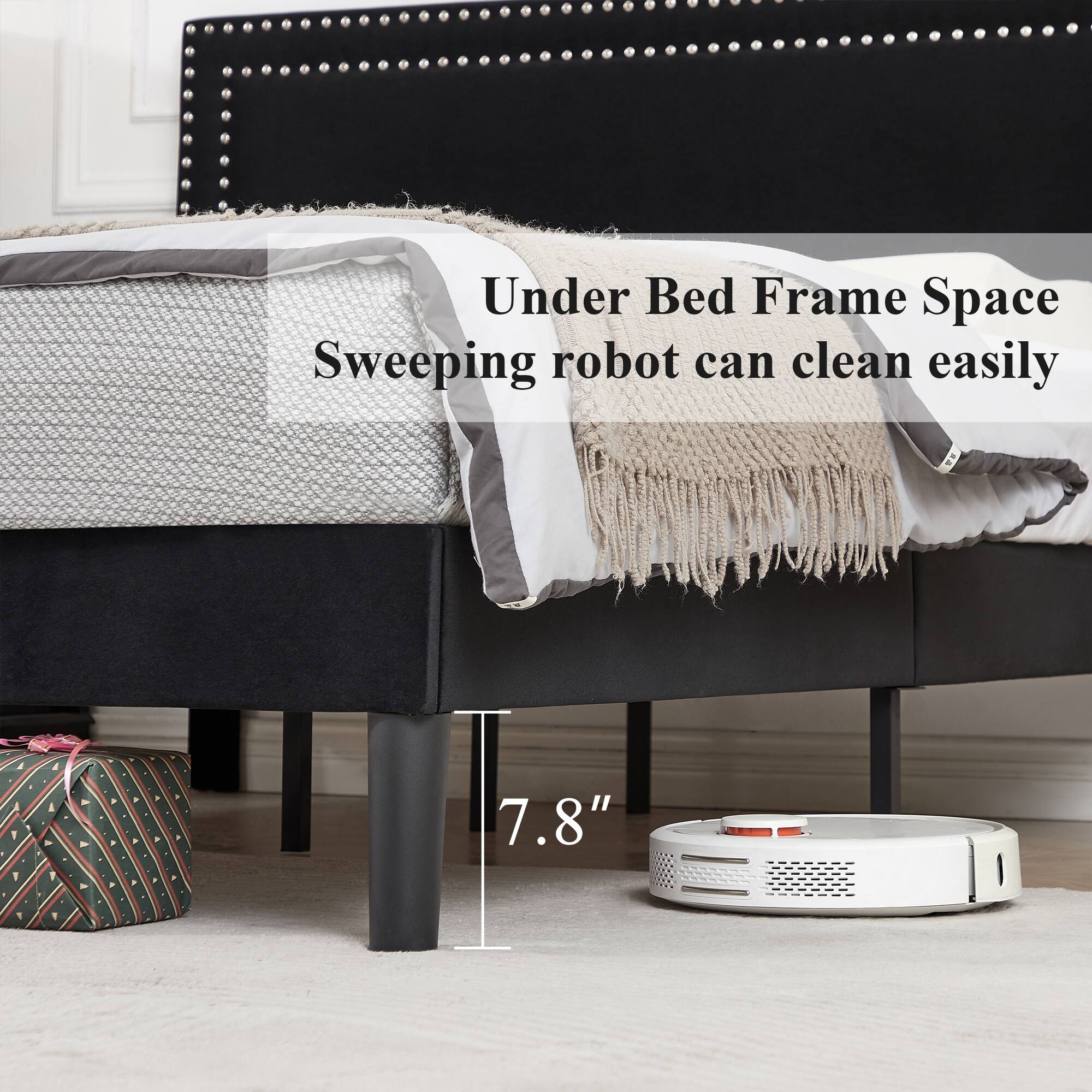 Under Bed Frame Space Sweeping robot can clean easily

7.8"