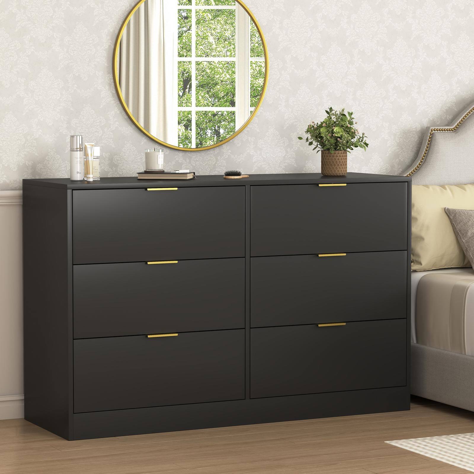 Angle. Spaco - Spaco Simply Modern 6-Drawer Dresser, Large Storage Cabinet, Chest of Drawers for Bedroom, Living Room,Hallway,Entryway - Black.