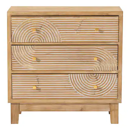 Front. COZAYH - COZAYH 3-Drawer Farmhouse Dresser, Rustic Ring Motif Nightstand, Natural Wood - Natural Wood.