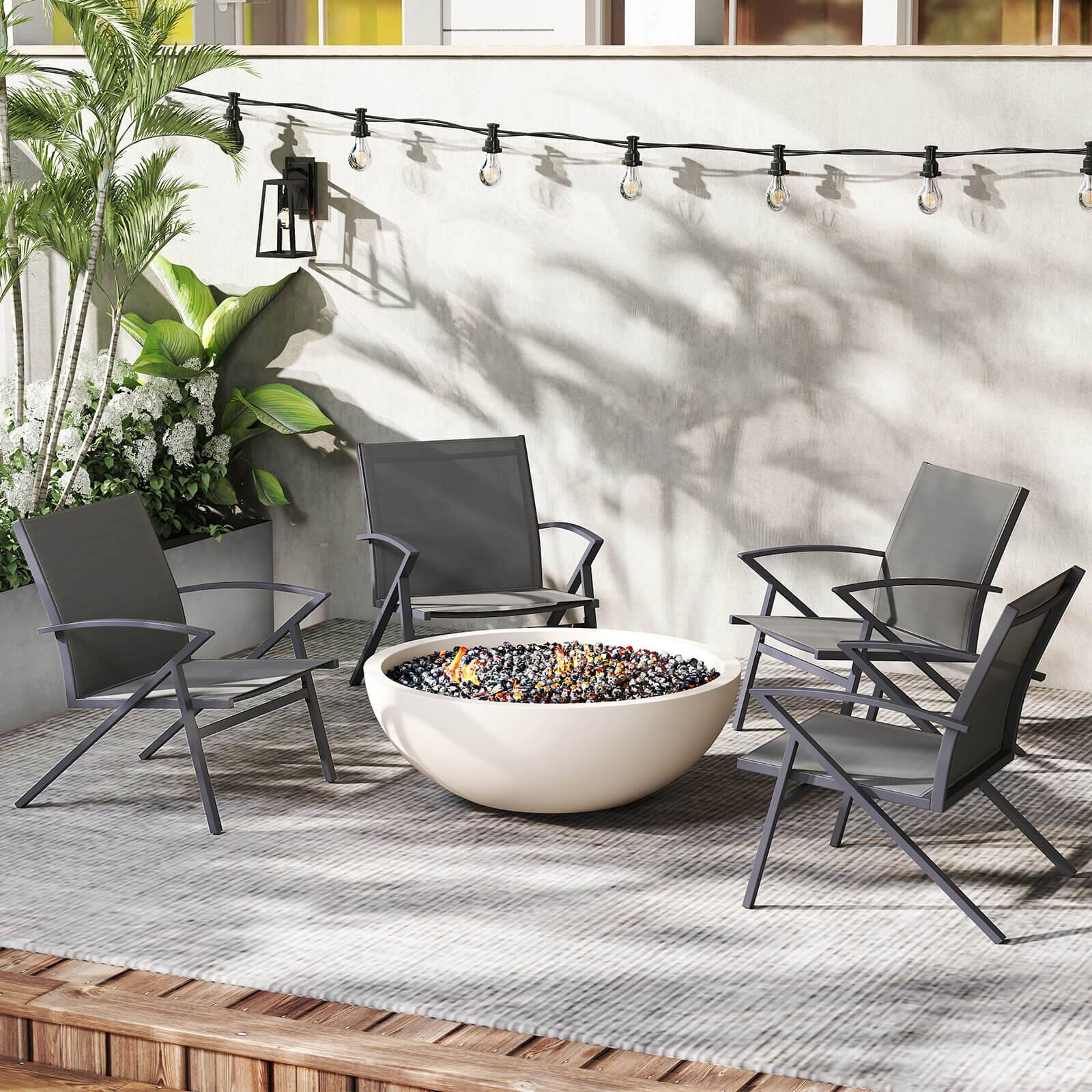 Alt View 1. Costway - Costway Patio Chairs Set of 2 with Heavy Duty Metal Frame Curved Backrests and Armrests - Grey.