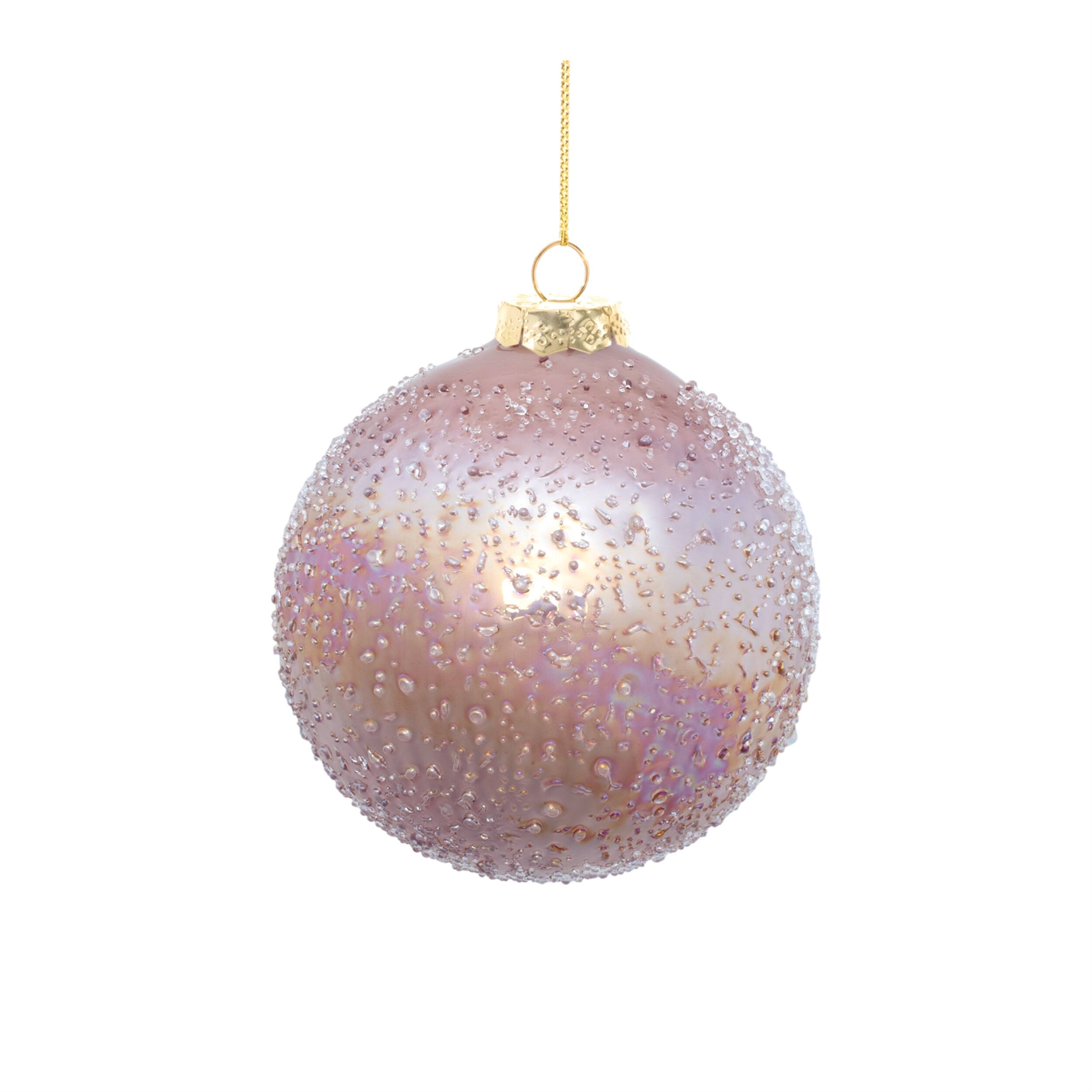 Back. BreeBe - Iridescent Beaded Glass Ornament (Set of 4) - Pink.