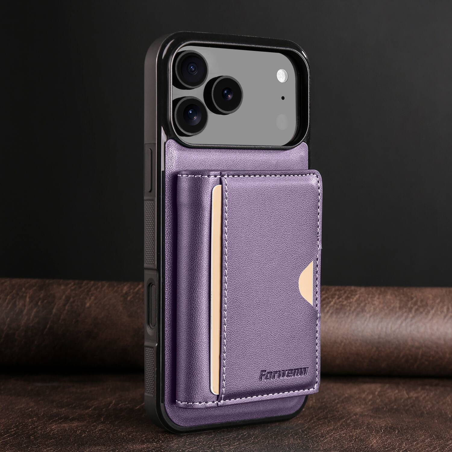 Left. Dteck - 2-in-1 Magnetic Detachable Wallet Case for Apple iPhone 17 Pro, PU Leather Shockproof Cover with Kickstand - Purple.