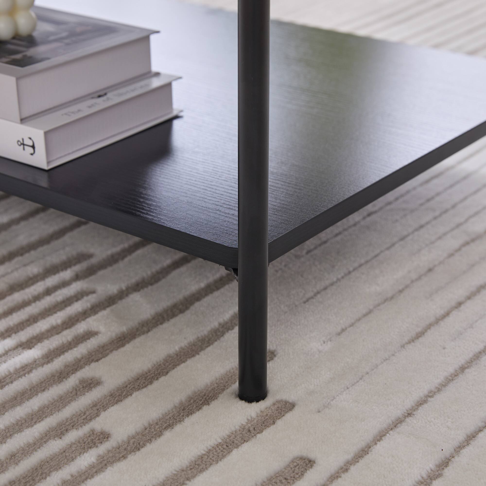 Alt View 4. GOODSILO - 30.7-Inch Wide Upholstered Ottoman Coffee Table with Storage Shelf and Metal Legs - Charcoal.