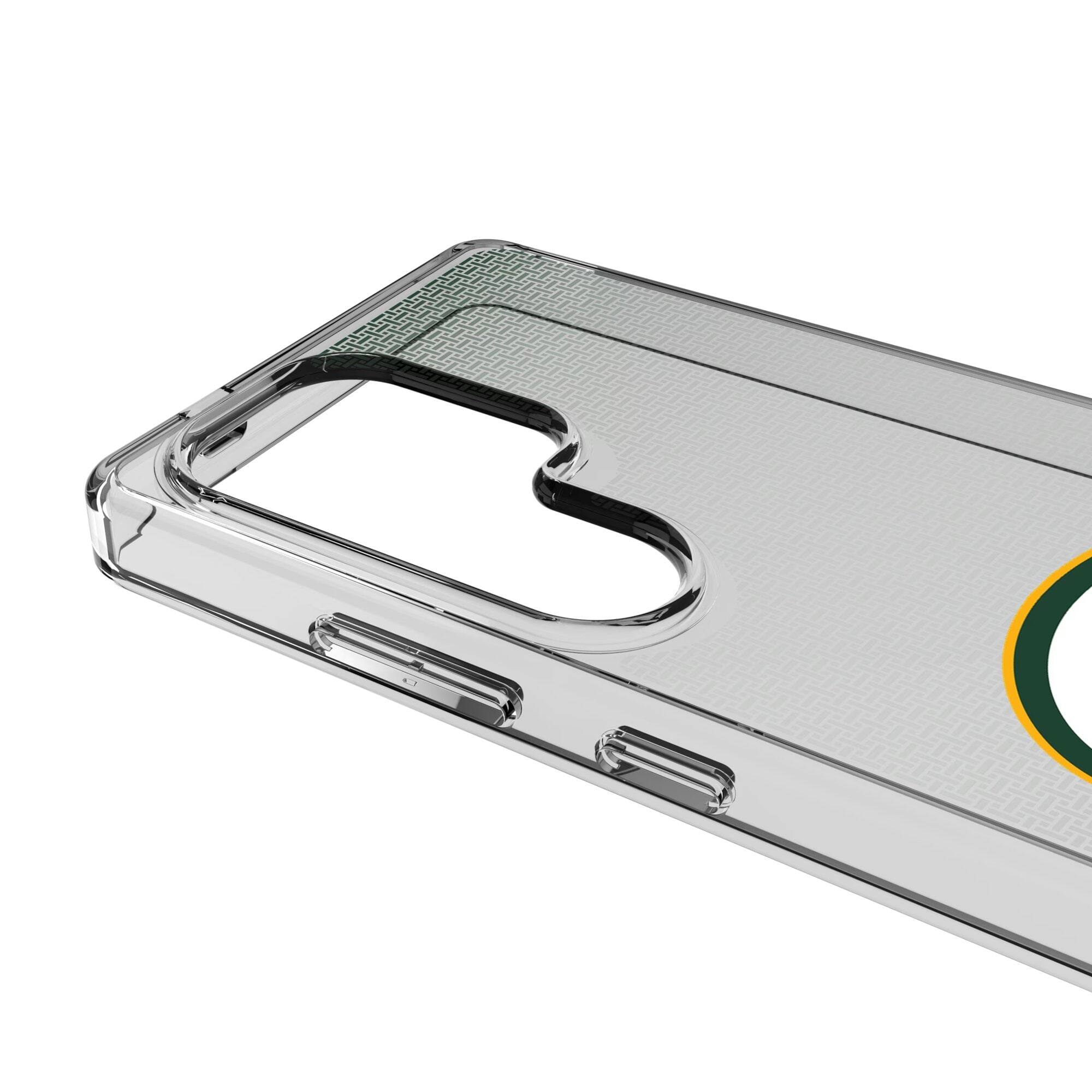 Alt View 2. Keyscaper - Green Bay Packers Linen Logo Galaxy Clear Case - S24 - Multicolor.