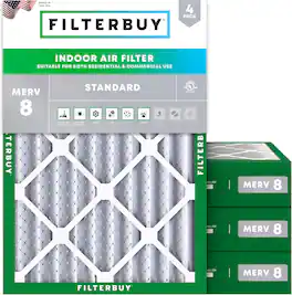 Filterbuy - 10x15x4 MERV 8 Dust & Allergy Defense, Electrostatic Pleated HVAC AC Furnace Air Filters Replacement (4-Pack) - Silver