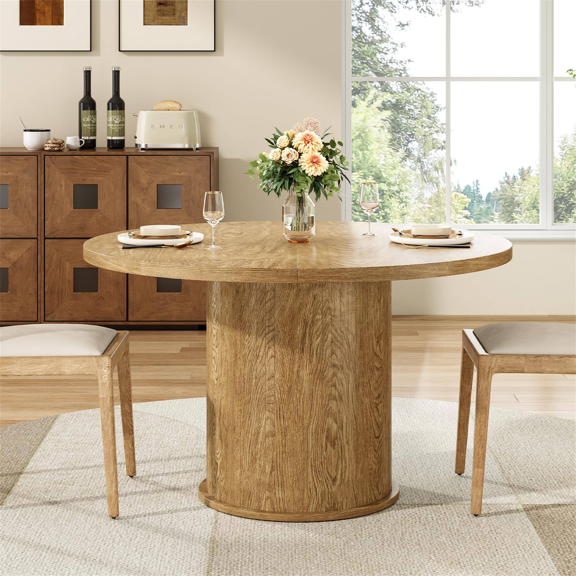 Alt View 2. Boyel Living - 43" Round Dining Table for 4 People Dining Table with Wood Top and Metal Pedestal Base Easy Assembly - Walnut.