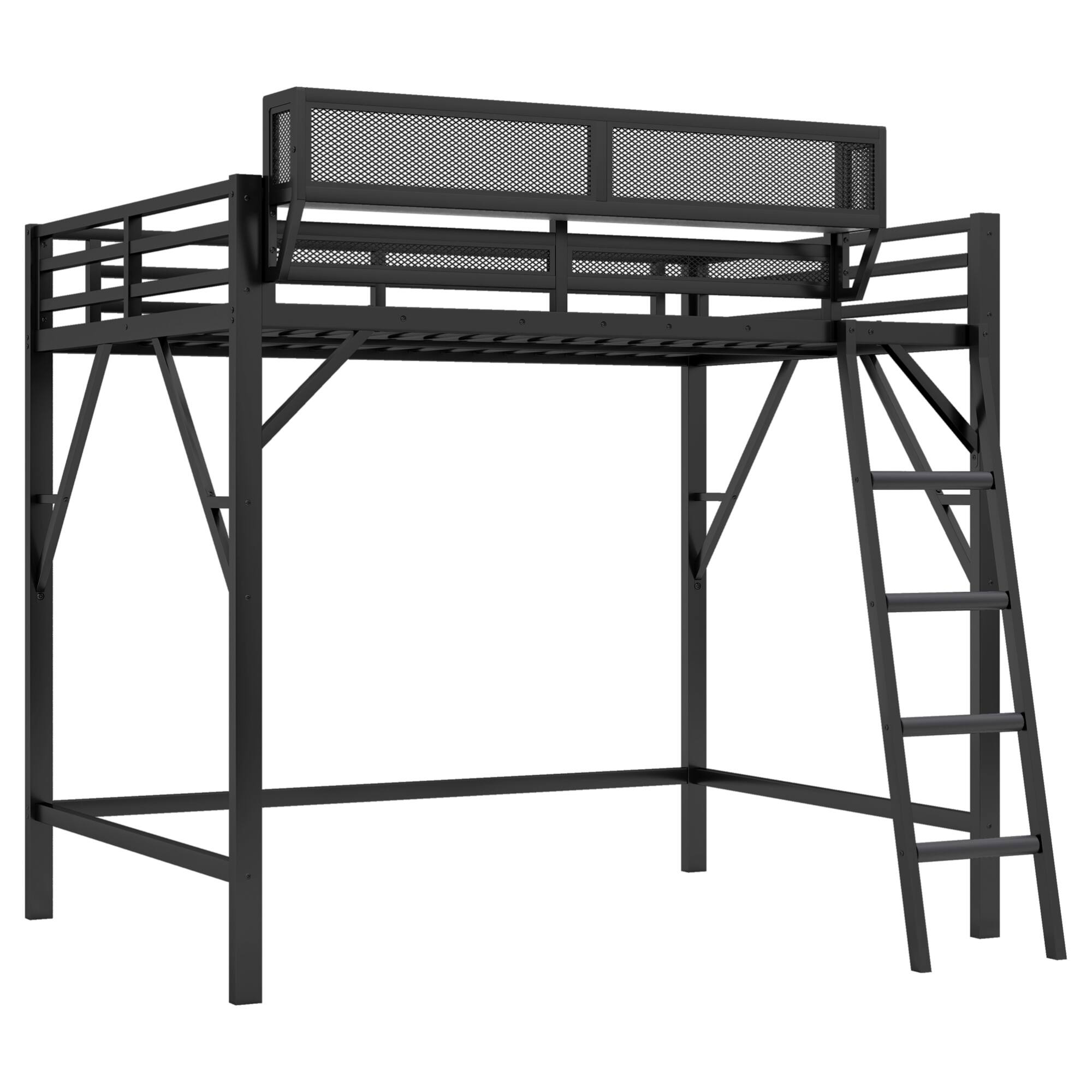 Alt View 8. GOODSILO - Full Size Metal Loft Bed with Storage Shelves and Ladder for Kids and Teens - Black.