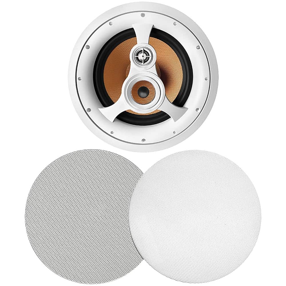 BIC America - 250-Watt 3-Way 10" In-Ceiling Speaker with Pivoting Tweeter & Midrange Plus Metal & Cloth Grilles - White - Front_Zoom