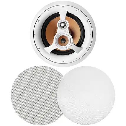 Front. BIC America - 250-Watt 3-Way 10" In-Ceiling Speaker with Pivoting Tweeter & Midrange Plus Metal & Cloth Grilles - White.