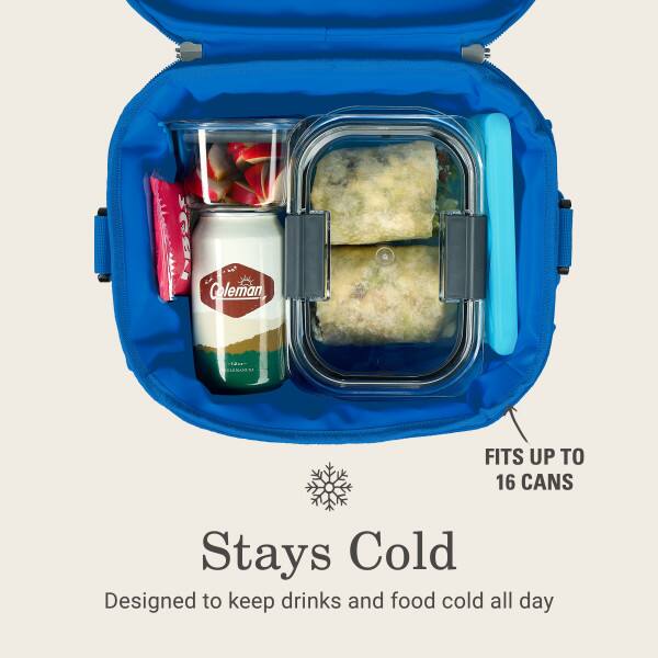Coleman FITS UP TO 16 CANS  
Stays Cold  
Designed to keep drinks and food cold all day