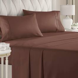 CGK Linens - Luxury Soft 4 Piece Solid Bed Sheet Set - Deep Pocket Fits 8"-16" Mattresses - Queen - Brown