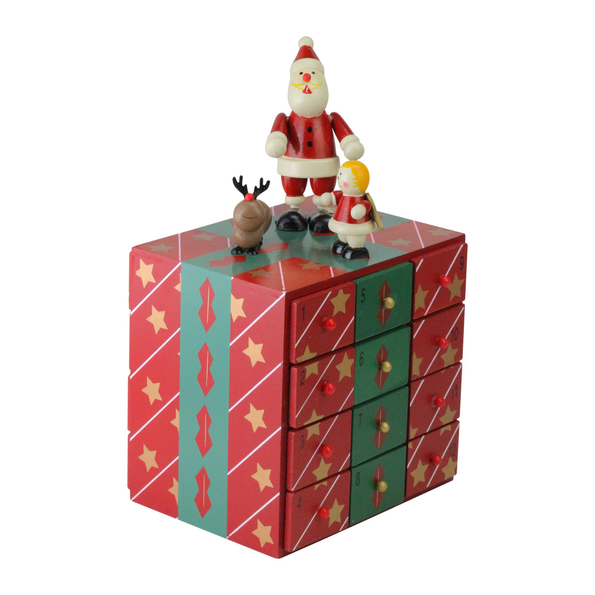 Alt View 2. Northlight - 10.5" Red and Green Elegant Advent Storage Calendar Box - Red.
