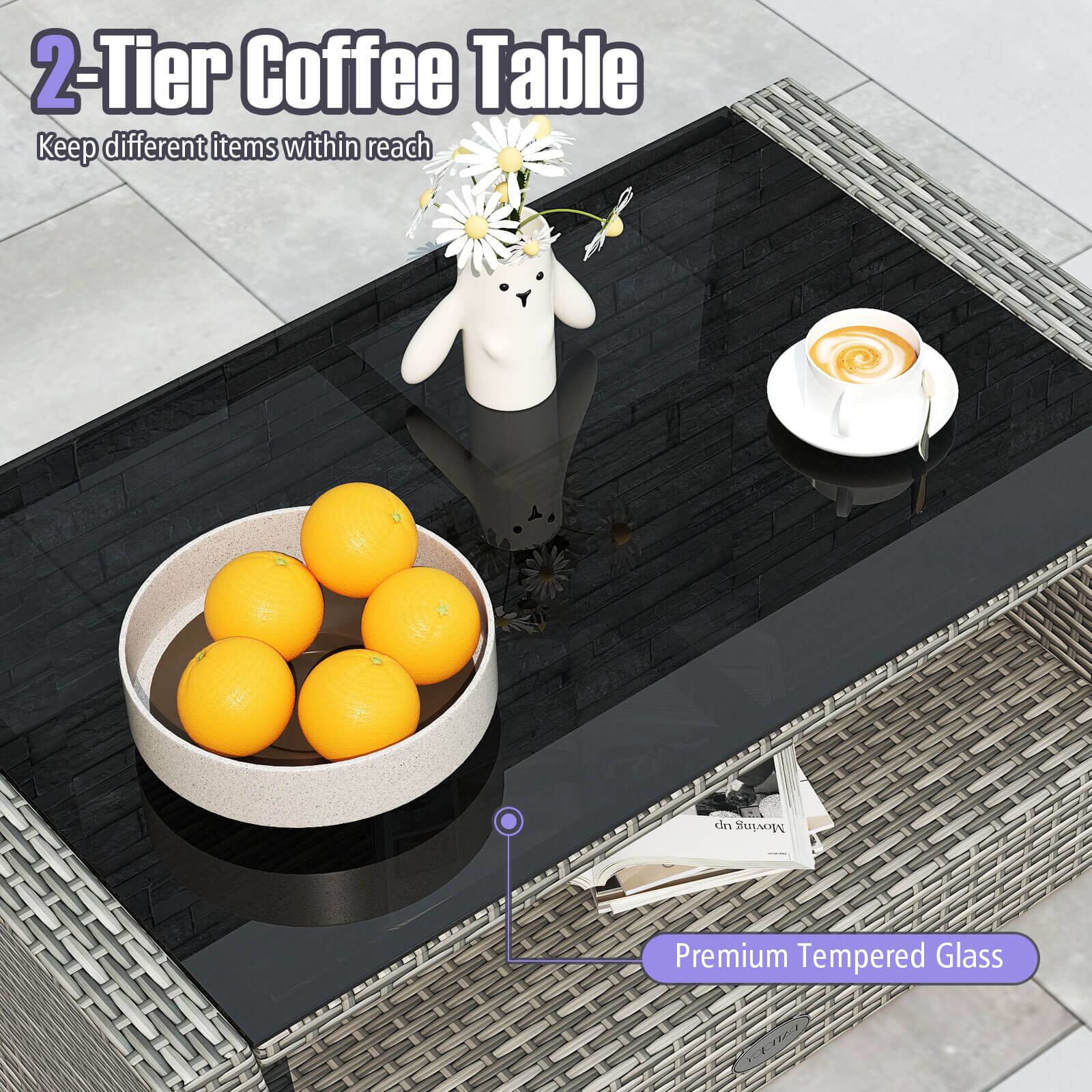 2-Tier Coffee Table, Keep different items within reach, Premium Tempered Glass