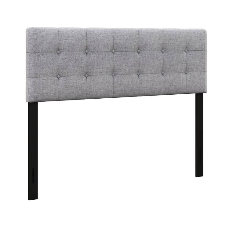 Front. SlickBlue - Soft Linen Headboard with Durable Rubber Wood Frame - Grey.