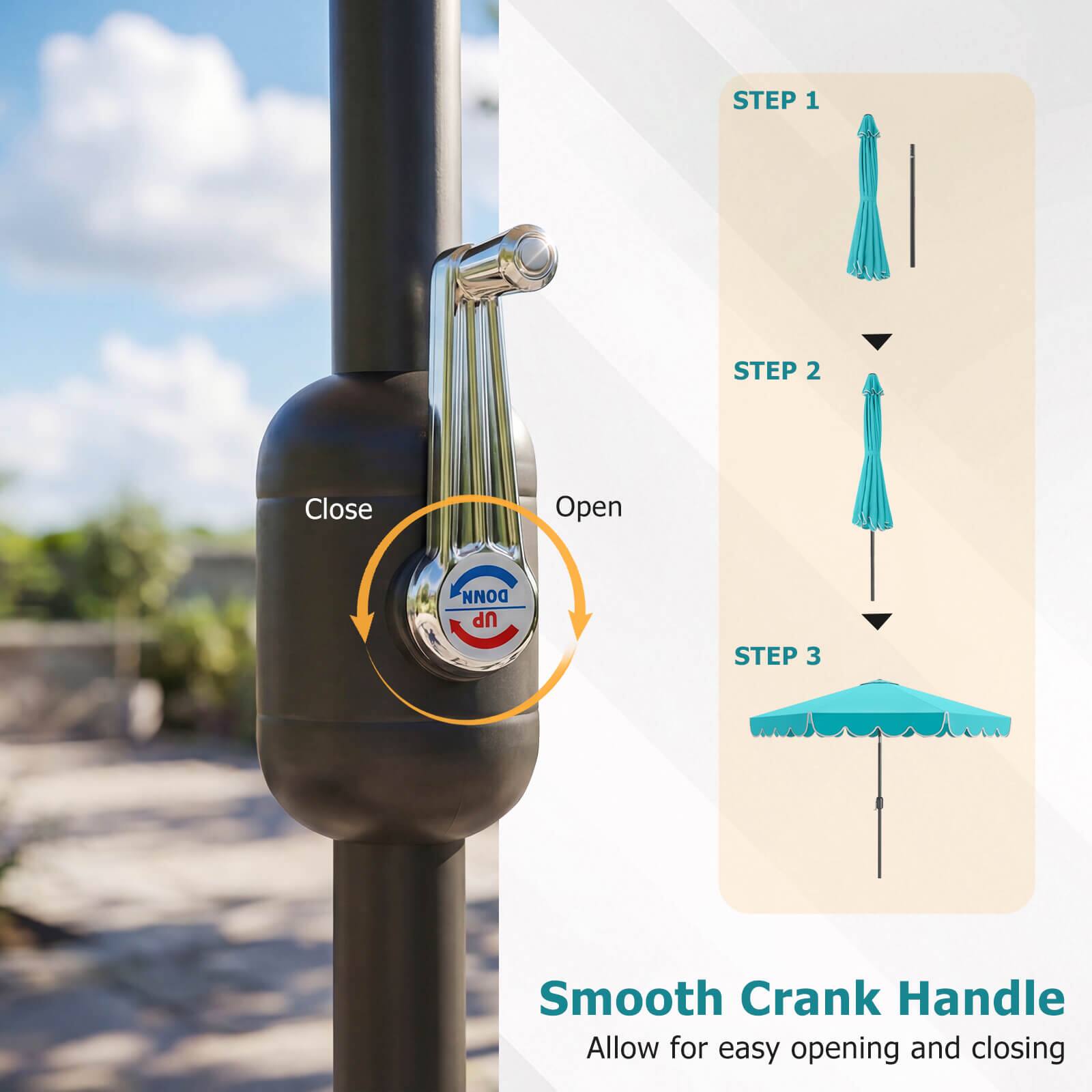 STEP 1  
STEP 2  
Close  
Open  
DONN UP  
STEP 3  
Smooth Crank Handle  
Allow for easy opening and closing