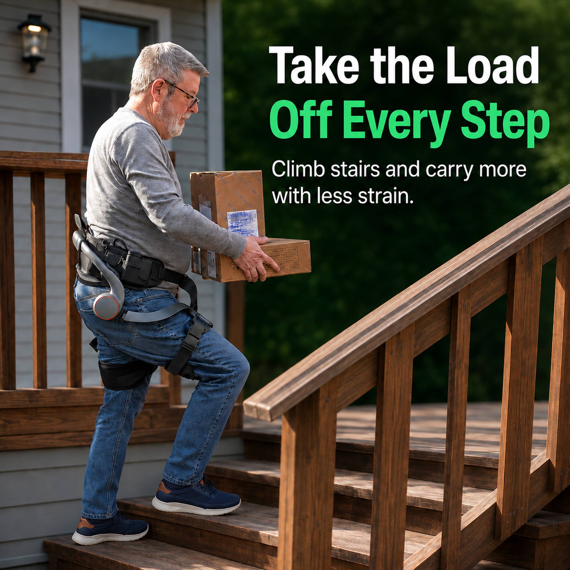 Take the Load Off Every Step  
Climb stairs and carry more with less strain.