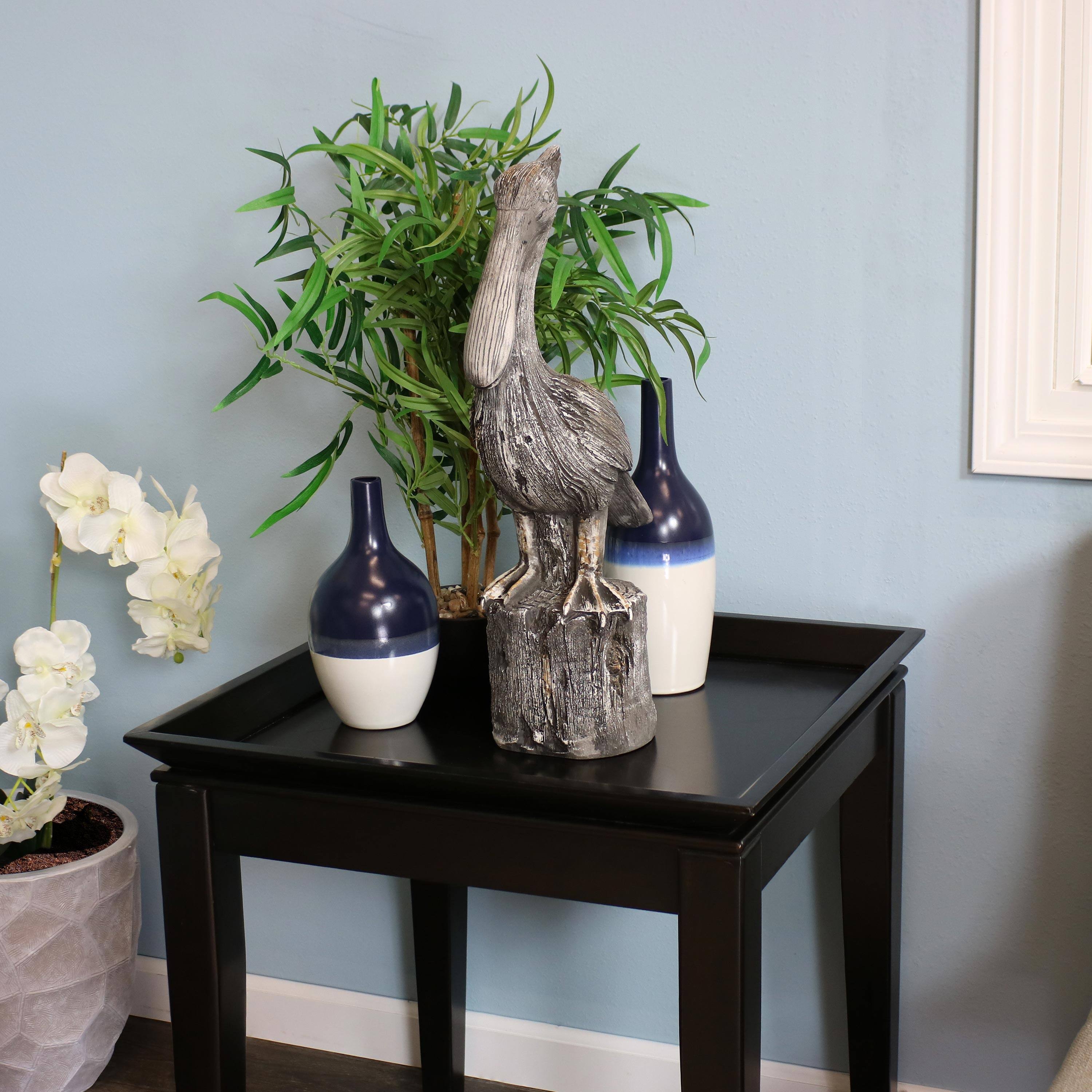 Alt View 4. Sunnydaze - Pelican Perch Outdoor Polystone Garden Statue - 22 in - Grey.