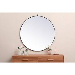 Elegant Decor - Metal frame round mirror with decorative hook 45 inch - Black