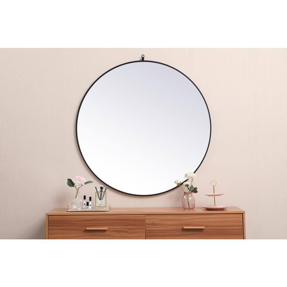 Front. Elegant Decor - Metal frame round mirror with decorative hook 45 inch in Black - Black.