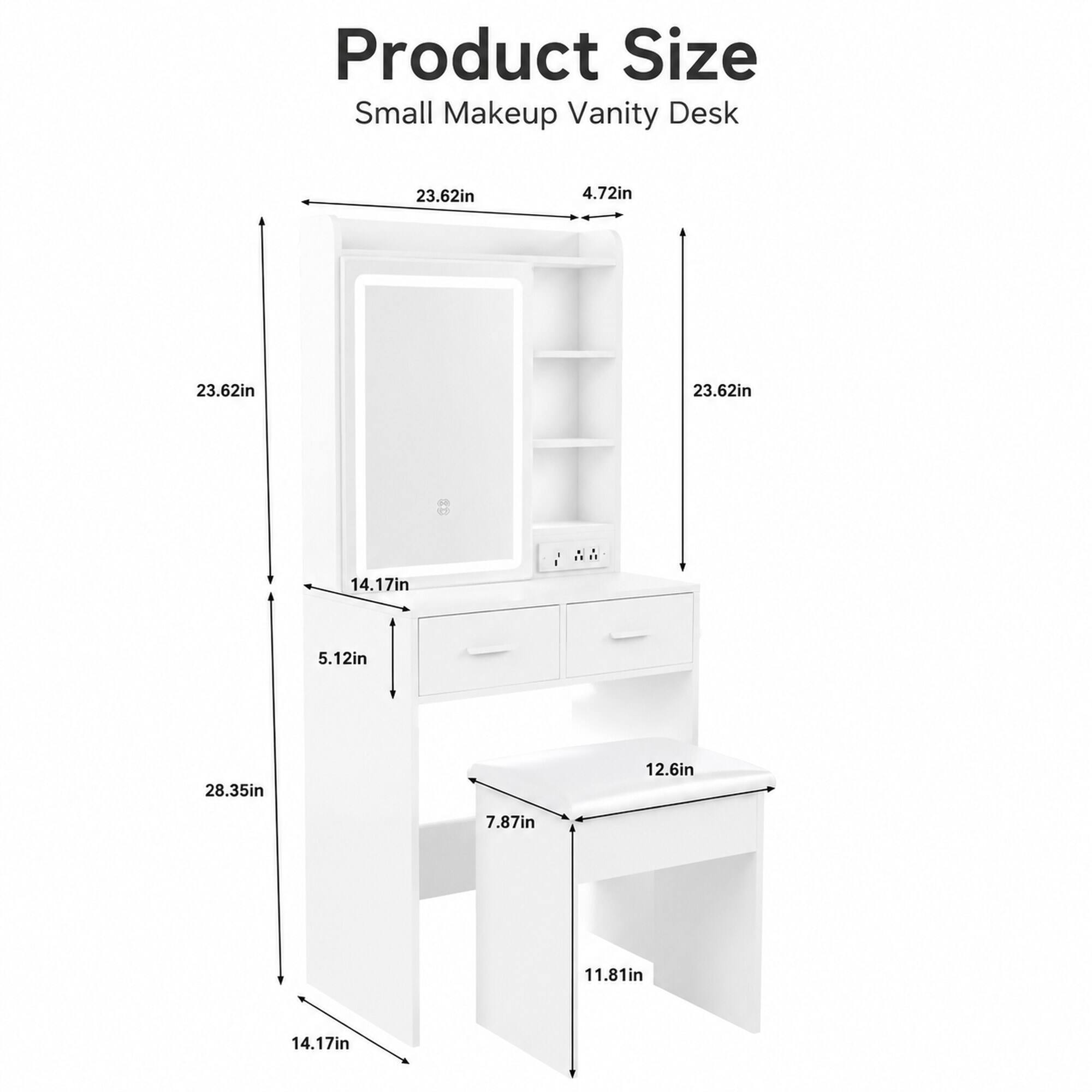 Product Size Small Makeup Vanity Desk

23.62in  
4.72in  
23.62in  
23.62in  
14.17in  
5.12in  
28.35in  
12.6in  
7.87in  
11.81in  
14.17in
