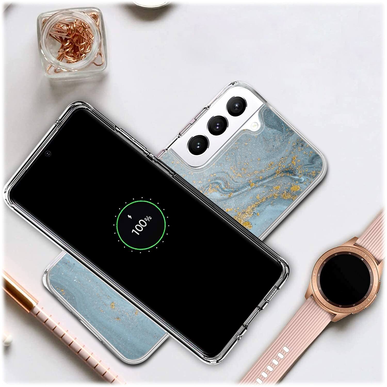 Alt View 15. SaharaCase - Marble Series Case for Samsung Galaxy S22 5G - Blue Marble.