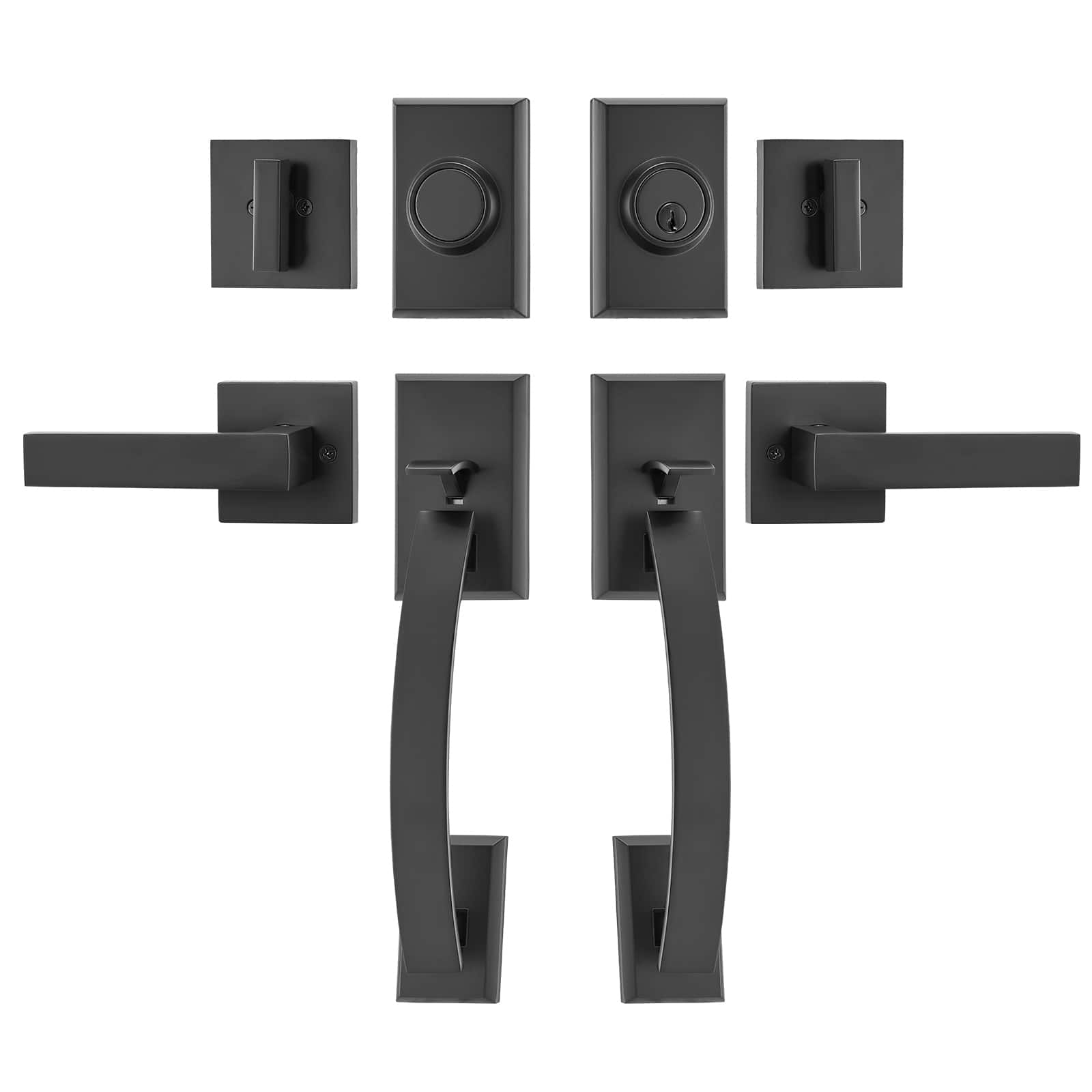VEVOR - Double Door Handle Set, Matte Arched Door Lever, Double Front Door Handle Set with Reversible Handle Lever - Black