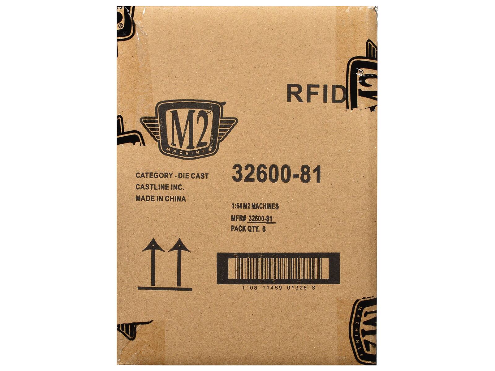 RFID  
M2  
CATEGORY - DIE CAST  
CASTLINE INC.  
MADE IN CHINA  

32600-81  

1:64 M2 MACHINES  
MFR# 32600-81  
PACK QTY. 6  

1 08 11469 01326 8