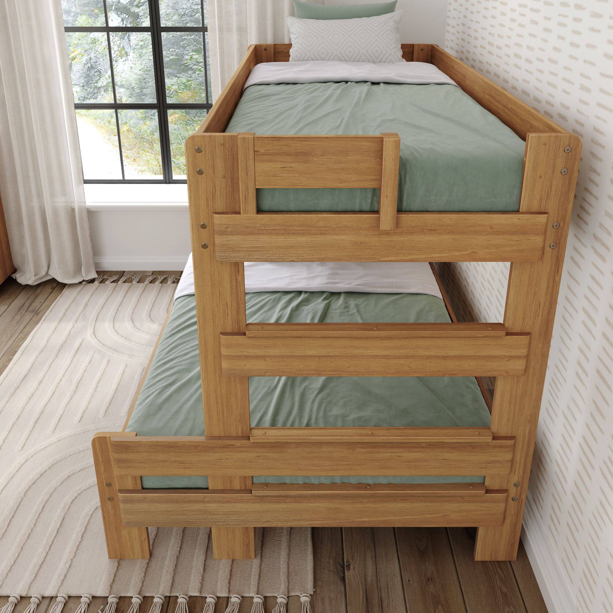 Alt View 3. Plank+Beam - Farmhouse Twin over Full Bunk Bed Bed, Pecan - Pecan Dip.