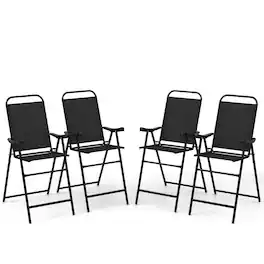 Costway - 4PCS Patio Bar Chair Folding Bar Height Metal Frame with Footrest Garden - Black