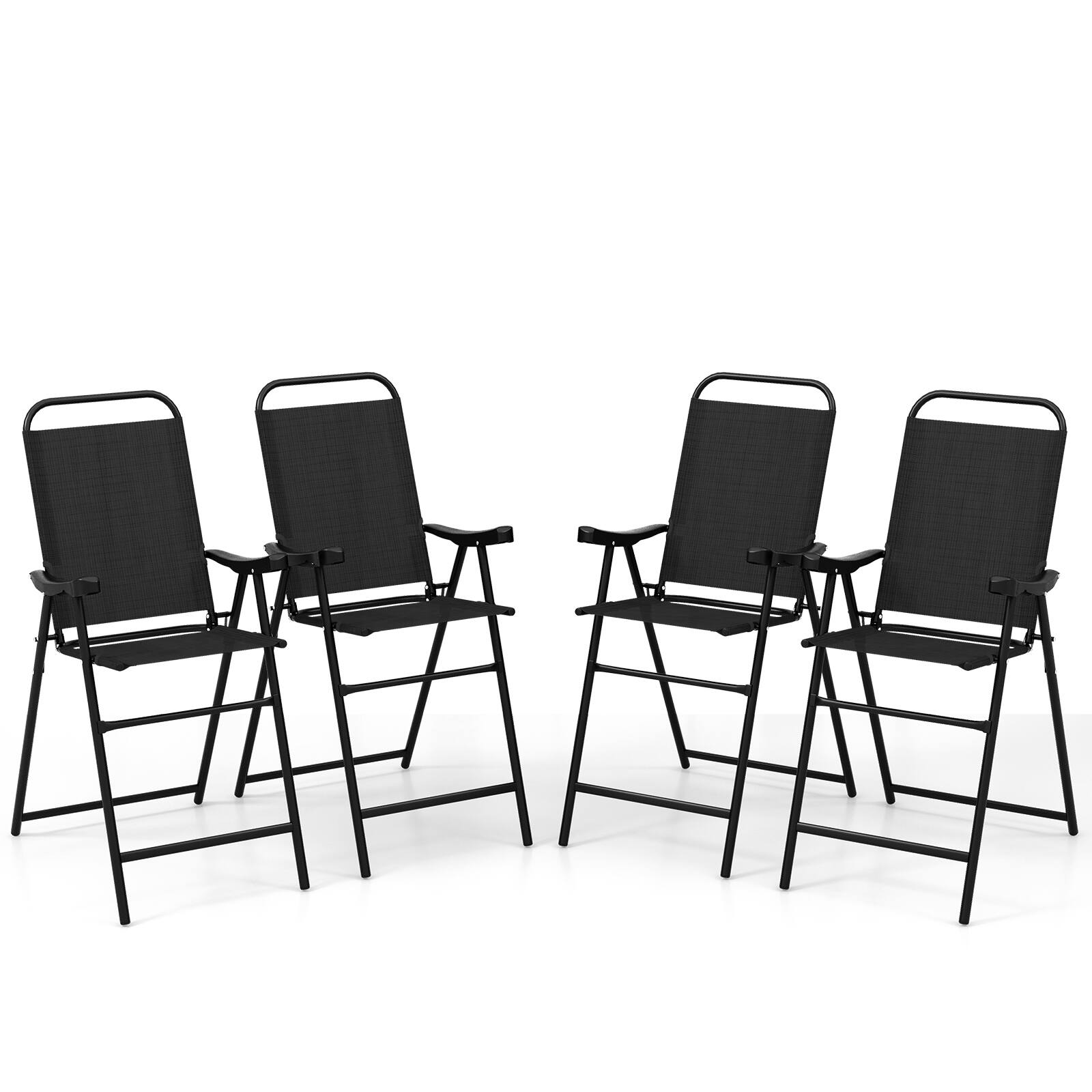 Front. Costway - Costway 4PCS Patio Bar Chair Folding Bar Height Metal Frame with Footrest Garden - Black.