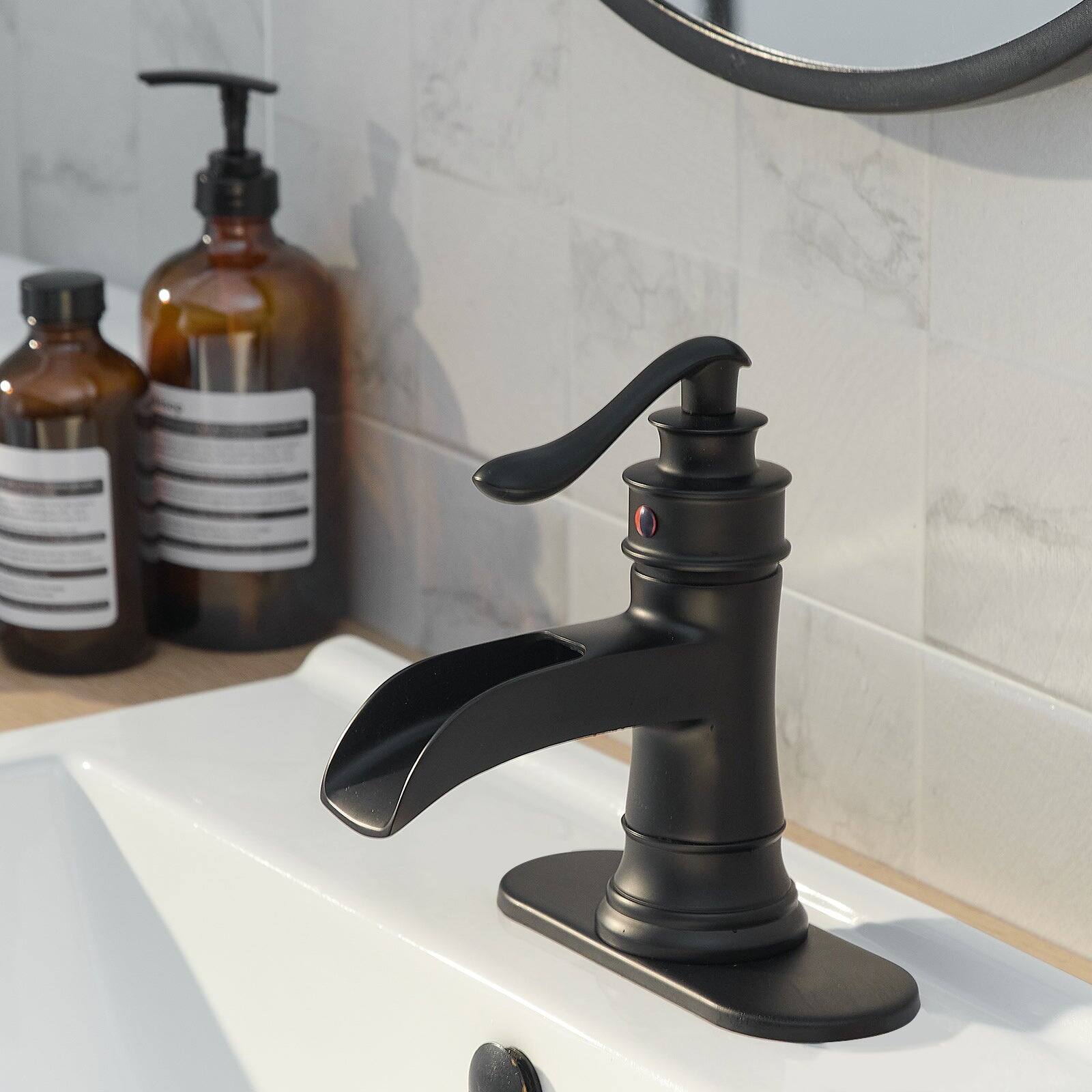 Alt View 10. Boyel Living - Waterfall Single Hole Single-Handle Low-Arc Bathroom Faucet With Pop-up Drain Assembly in Matte Black - Matte Black.