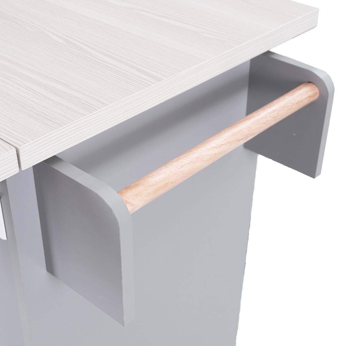Alt View 1. Loheer - Loheer Grey Kitchen Island with Trash Can Storage, Rolling Kitchen Cart with Drop Leaf and Spice Rack, 51-Inch - Grey.
