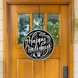 Evergreen Enterprises - Las Vegas Raiders 18" Happy Holidays Wooden Round Door Sign - Multicolor