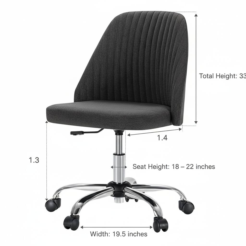 Total Height: 33 inches  
Seat Height: 18 - 22 inches  
Width: 19.5 inches