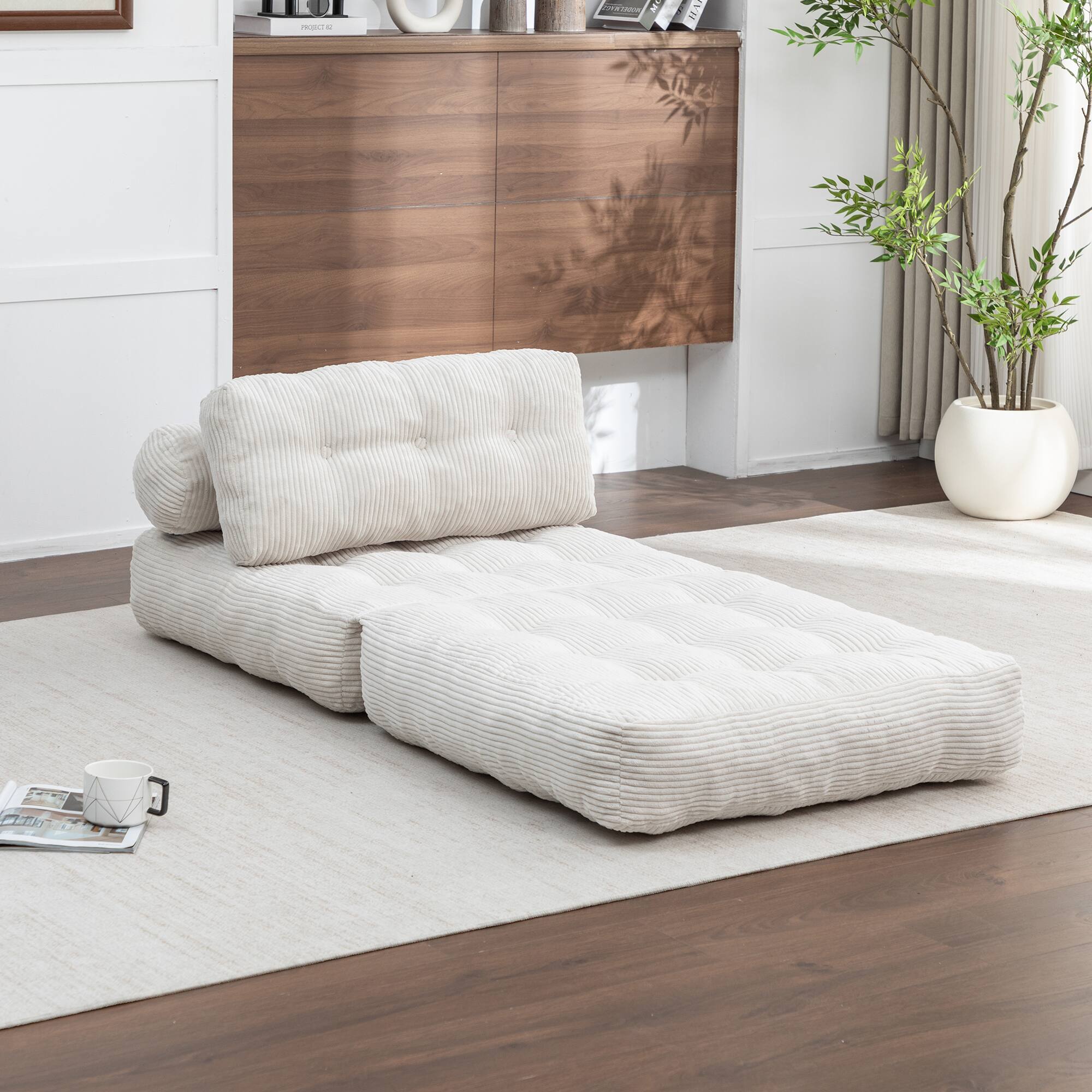 Alt View 5. LOVMOR - 68 Inch Corduroy Bean Bag Chairs For Living Room Bedroom Reading Textured Ribbed Indoor Lounge Seating Comfort - Beige.