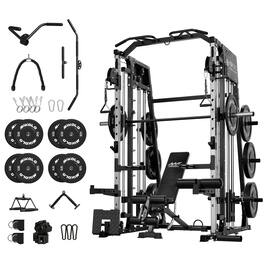 Mikolo - Smith Machine with Aluminum Pulley, 2200 lbs Power Rack Cage with Cable Crossover, Total Body Strength Training Cage - Black