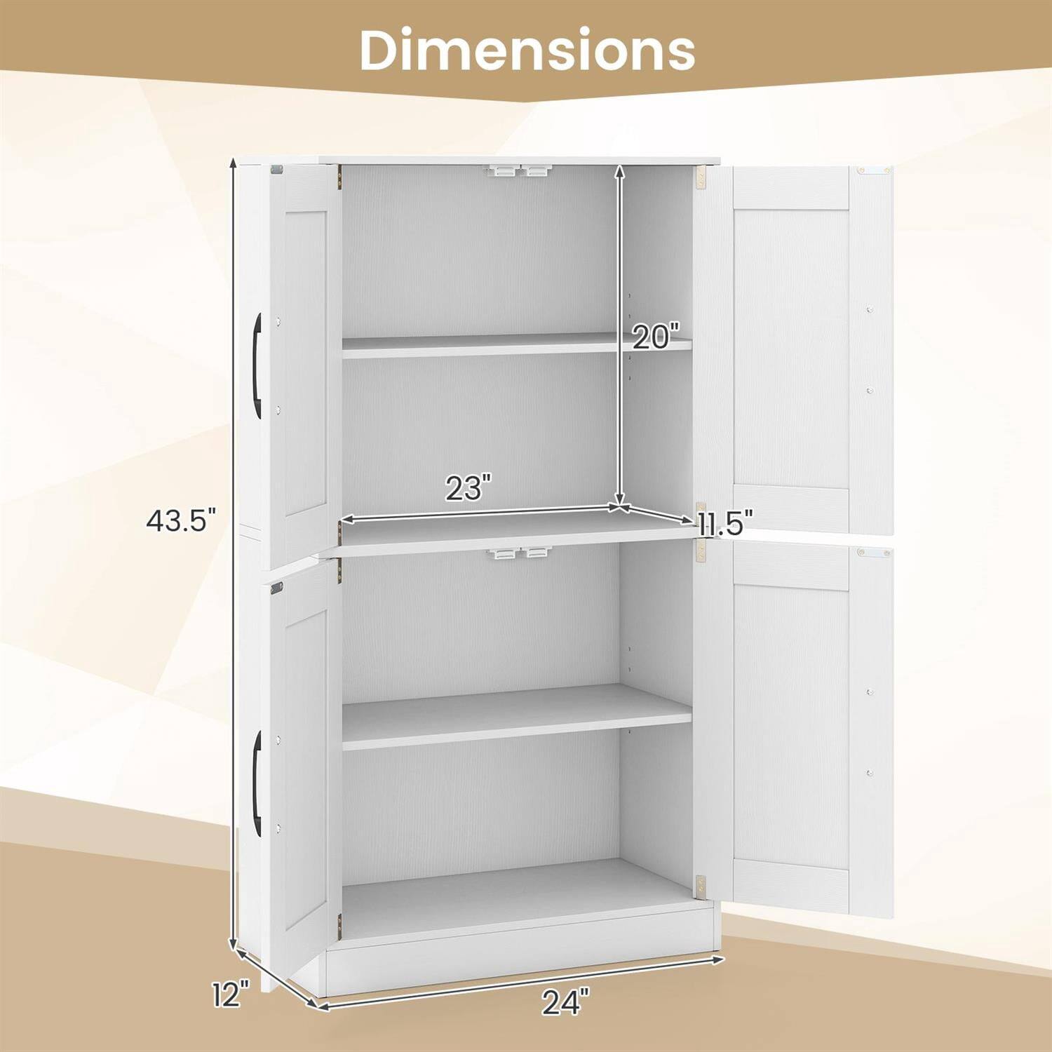 Dimensions: 20" x 43.5" x 23" x 11.5" x 12" x 24"
